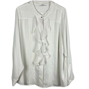 CALVIN KLEIN WHITE LONG SLEEVE RUFFLE BLOUSE CHEST 27" LENGTH 28"